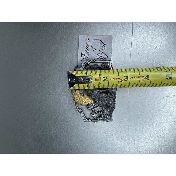 VINTAGE Siskiyou Belt Buckle Wolf Howling Full Moon Made In USA 18KT Gold New! - Picture 5 of 6